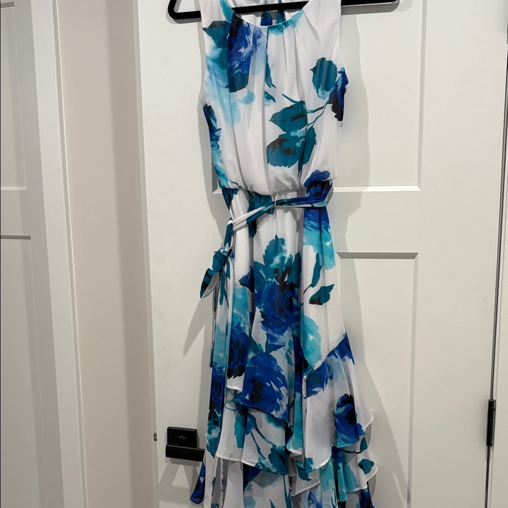 Calvin Klein White Dress with Blue Floral Print